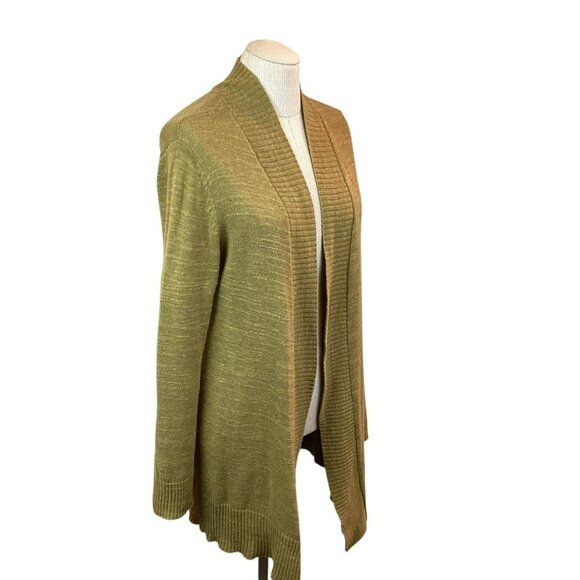 Eileen Fisher Womens Medium  Open Front Cardigan Cotton Sweater Olive Green - Picture 6 of 8